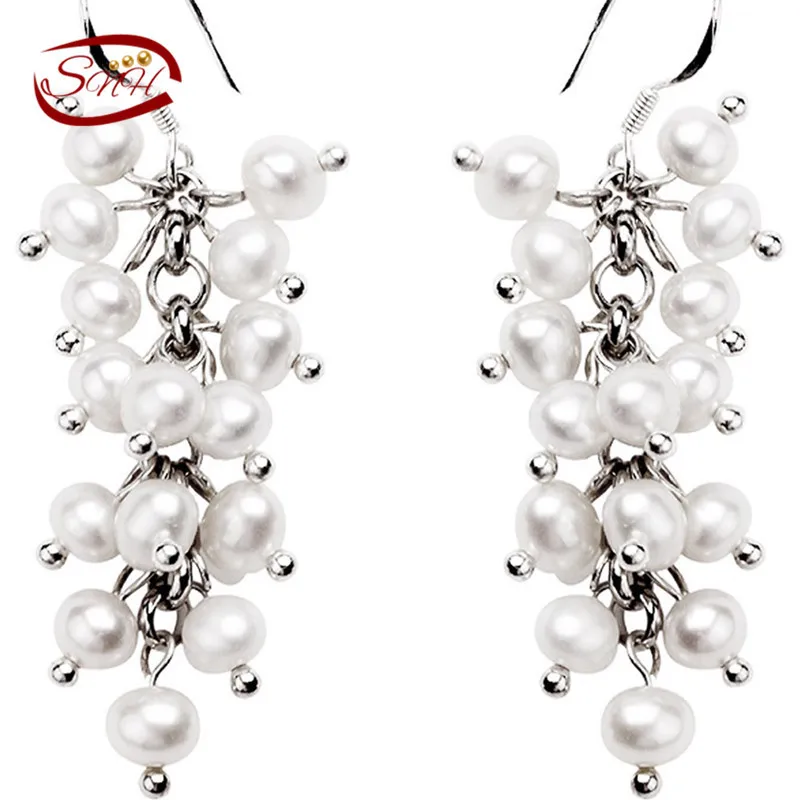 SNH 2017 nice women natural 925 sterling silver pearl Jewelry silver earrings