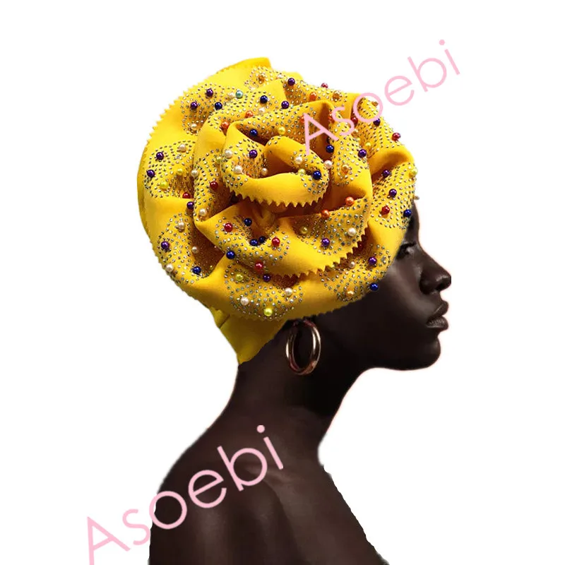 Нигерийские турбины для женщин Африканский ASO OKE Авто геле для африканская Кепка фиолетовый тюрбан в стиле геле с бусинами
