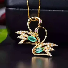 Подвеска с натуральным зеленым изумрудом из серебра S925 пробы, подвеска с натуральным драгоценным камнем, модное элегантное женское ювелирное изделие для пары лебедей