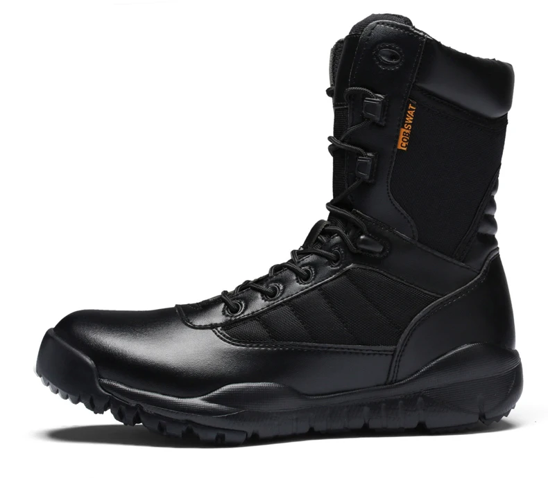 Осенние треккинговые ботинки, мужские зимние армейские ботинки, тактические ботинки для мужчин, однотонные черные холщовые+ качественные кожаные ботинки