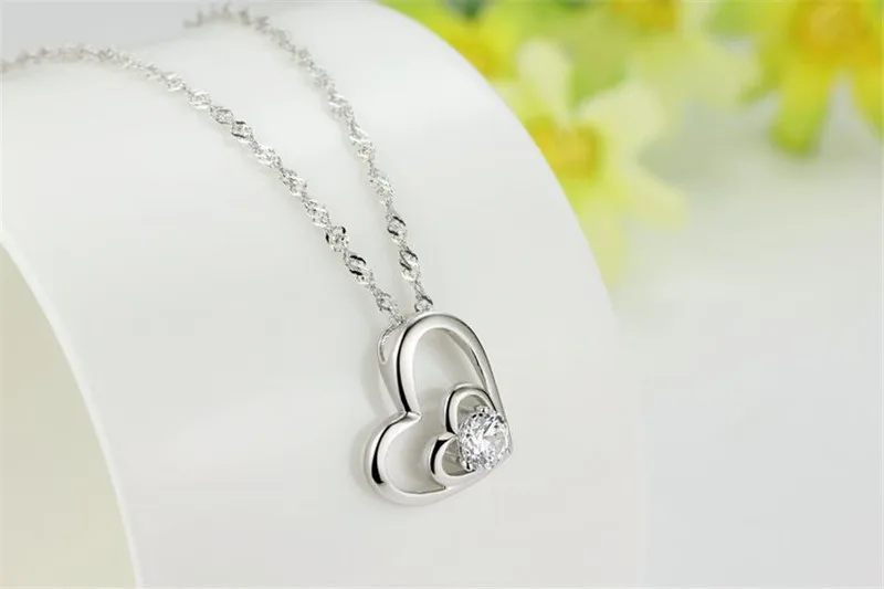 Fashion Heart Zircon Necklace for Women Silver Color Long Chain Pendant Necklaces Love Couple Gift Ethnic Bohemian Jewelry N146 (10)