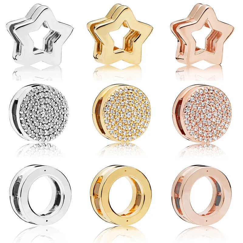 

Rose Gold 925 Sterling Silver Reflections Clip Charms Star Round Crystal Bead For Women 925 Original Pandora Bracelets