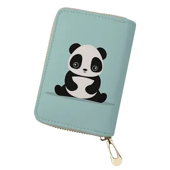 

3D Cartoon panda pattern Printing Credit Card Wallet Hand Holding Female Business Card Holder Card Slots Pu Leather Women Card