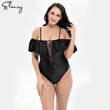 Одна деталь Push Up плюс размеры купальник сплошной Винтаж Flounching с открытыми плечами повязки ванный комплект дамы монокини