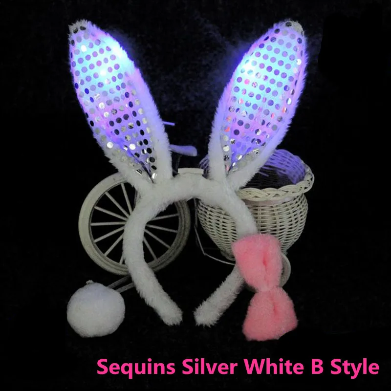 Сексуальный светильник для женщин и девочек, блестящий Заячий кролик, маскарадный головной убор с ушками, бант, светящийся, для свадьбы, дня рождения, Rave, светодиодный вечерние принадлежности для карнавала - Цвет: 20