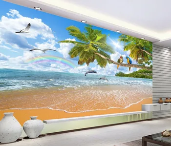 

Waterproof Self-adhesive Wall Stickers TV Backdrop Wall Mural Hotel Living Room Wallpaper Decal Ocean Sea Tree Birds
