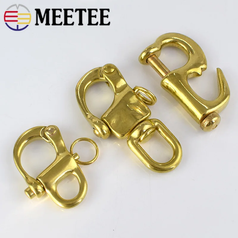 

Meetee Pure Copper Shackle Swivel-Snap Hook Key Chain Ring Release Boat Chain Buckle Durable Fixed Super Load Weight AP667