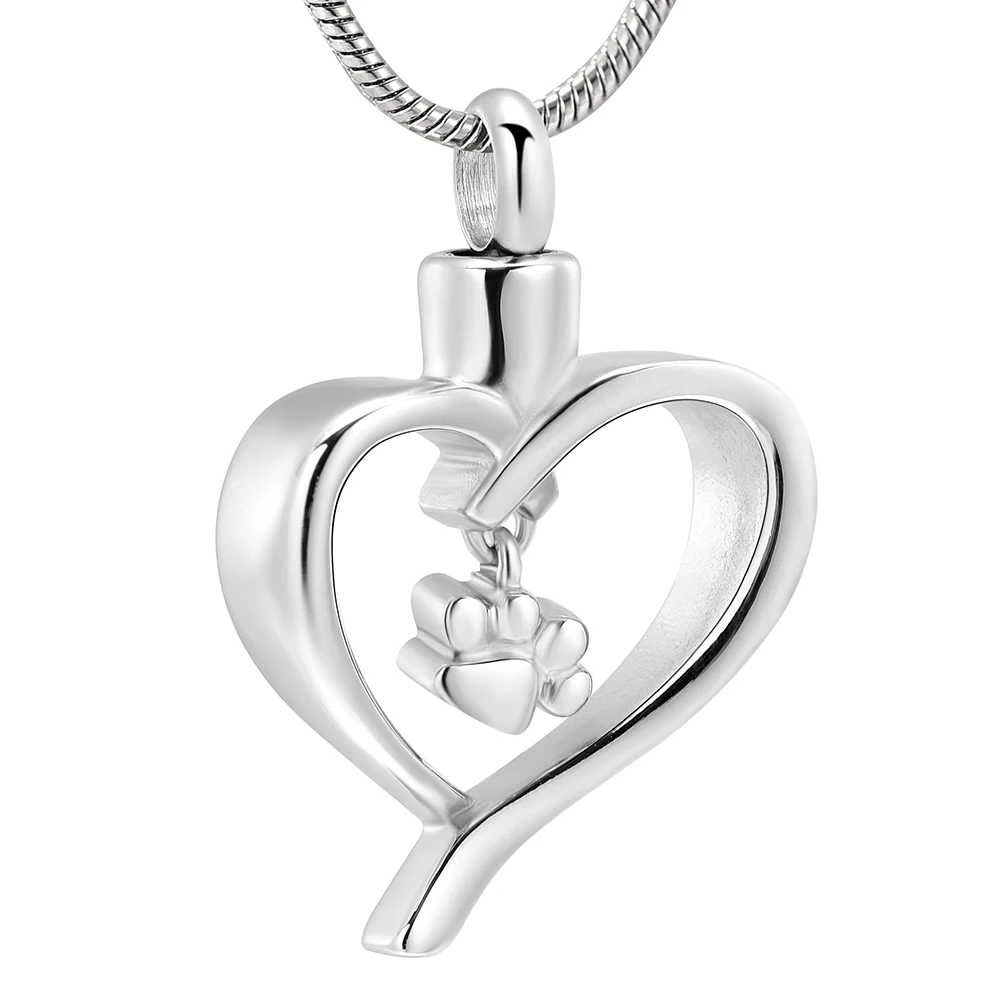font b Pet b font Paw Print in Heart Ashes Holder Pendant Stainless Steel Keepsake