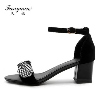 

Fanyuan New Design Elegant High Heels Sandals Women Summer Butterfly-Knot Ladies Sandals Plaid Ankle Strap Female's Party Shoes