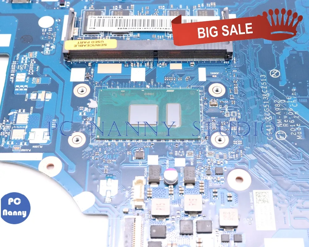 wonderful  PCNANNY 5B20M29185 CG413 CG513 CZ513 NM-A982 For lenovo ideapad 310-15IKB laptop motherboard SR2ZU 