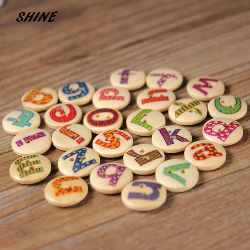 

Wooden Sewing Buttons Scrapbooking Round Mixed Two Holes Letter Pattern 15mm Dia 50 PCs Costura Botones Decorate bottoni botoes