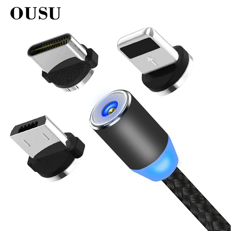 

OUSU 2.4A Fast Charging Cable Magnetic Cable For iphone xr 7 xs For Lightning Cable Type C Micro USB Magnetic Charger Android