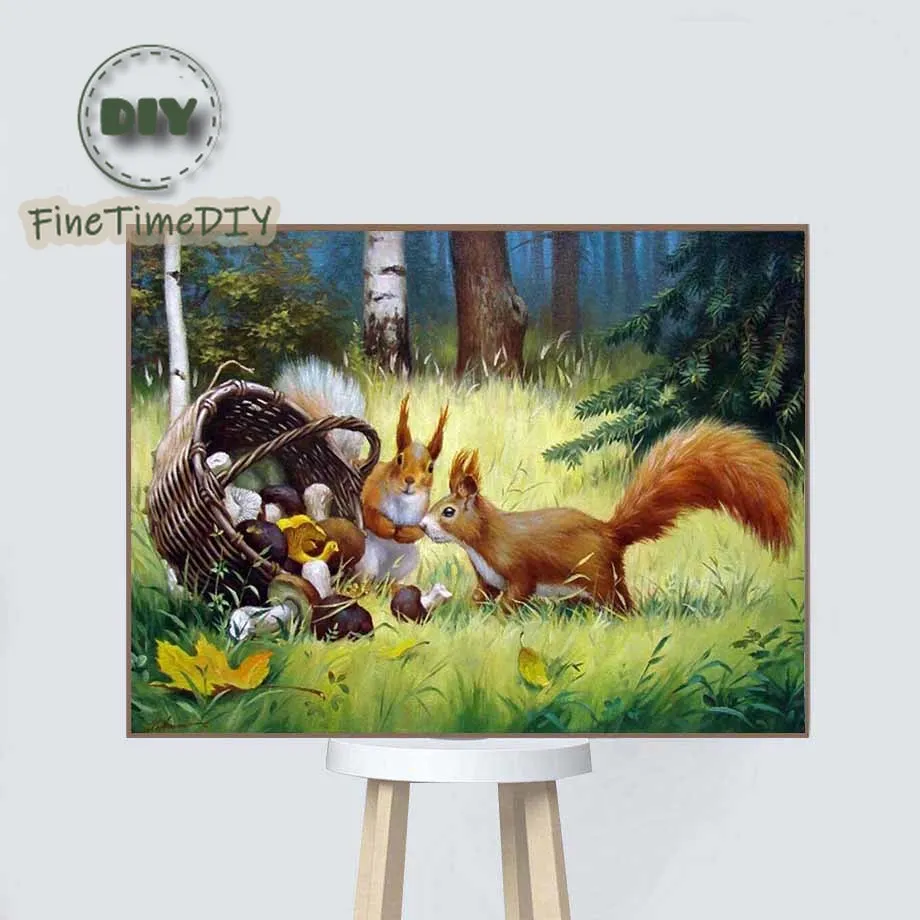 FineTime Diamond Embroidery Animal Nature Full Painting Cross Stitch Squirrel Picture Rhinestones Decor | Дом и сад