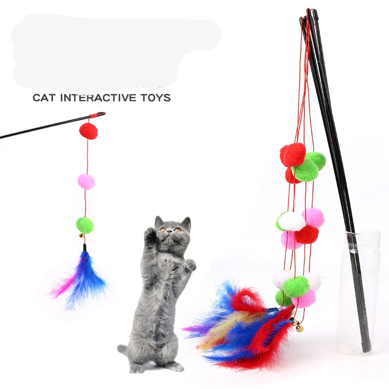 

1Pc Cat Toy Interactive Ball Toys for Cats Scratching Colorful Feather Bell Rod Toy Kitten Funny Playing Toy Pet Supplies