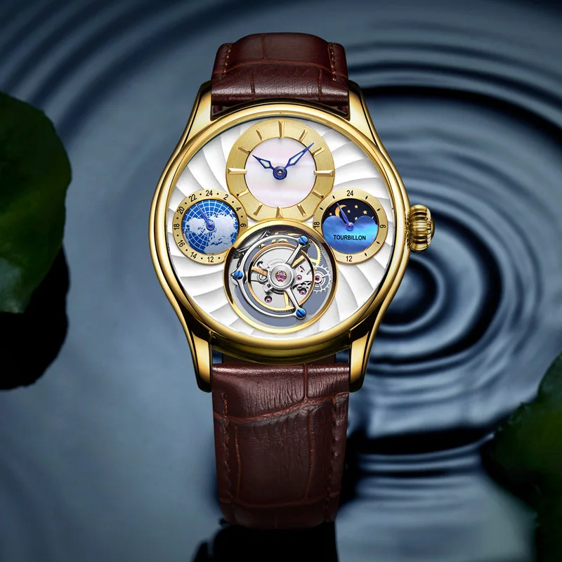 Мужские часы от ведущего бренда Luxruy, Мужские автоматические механические часы с турбийоном, мужские водонепроницаемые спортивные часы - Цвет: 7017E