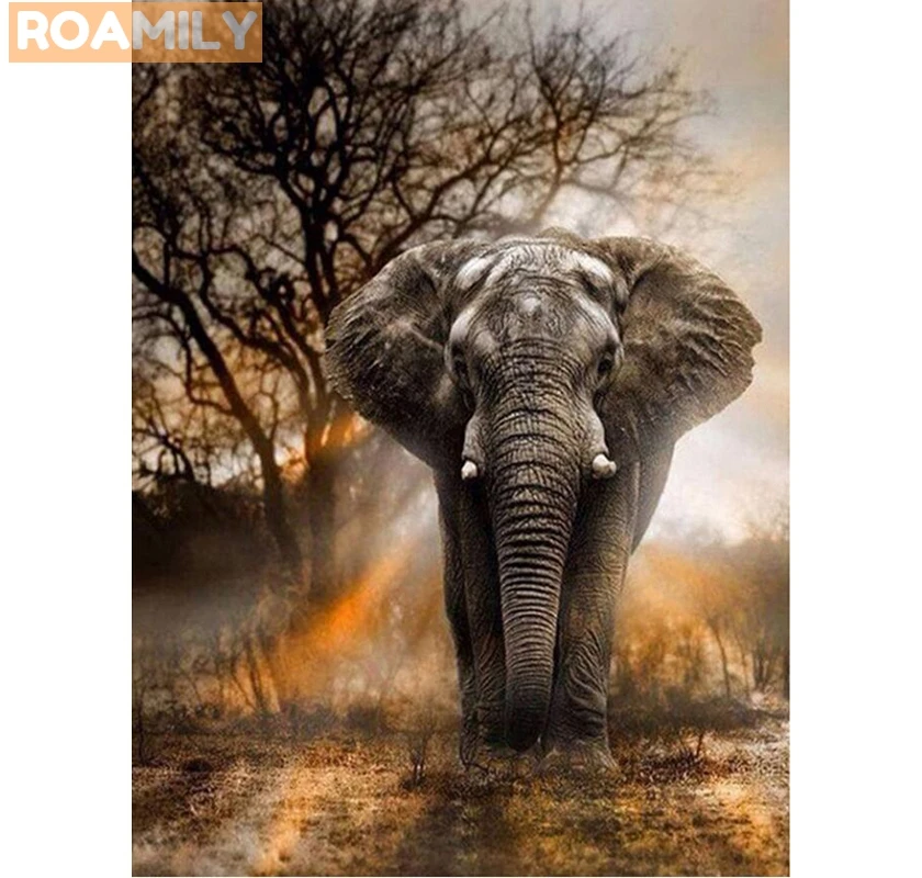 

ROAMILY,5d Diamond Painting Elephant,Animal,cross Stitch,Diamond Embroidery,Full Square/Round Rhinestones,Decor Home