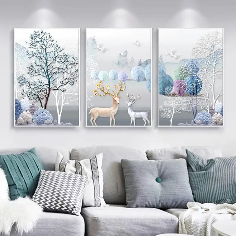 3pcs/set New Style Cross Stitch Painting Line Embroidery Great Wealth Elk European Style Embroidery Deer