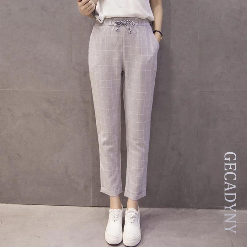 Летние Новые модные женские брюки из хлопка и льна свободные шаровары с