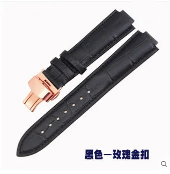 21*12 мм(выпуклый интерфейс) черный коричневый кожаный ремешок для TAMBOUR SPIN TIME мужской и женский ремешок для часов с пряжкой-бабочкой - Цвет ремешка: black rose clasp