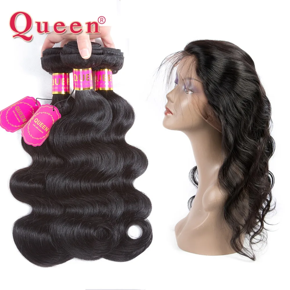 Queen Hair 3 Bundles With 360 Closure Brazilian Body Wave Hair Bundles With 360 Frontal Closure Remy Natural Black Hair