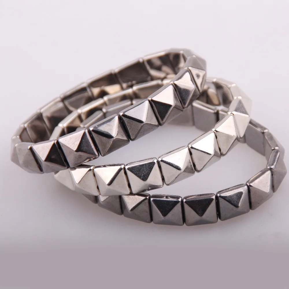 

Free Shipping 3pc rhodium and gun hyramid bracelet set for men Women holiay gift