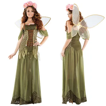 

Women Dress Anime Cosplay Angel Green Forest Elves Celestial Princess Long Style Wedding Dress Costume Adult Carnaval Halloween