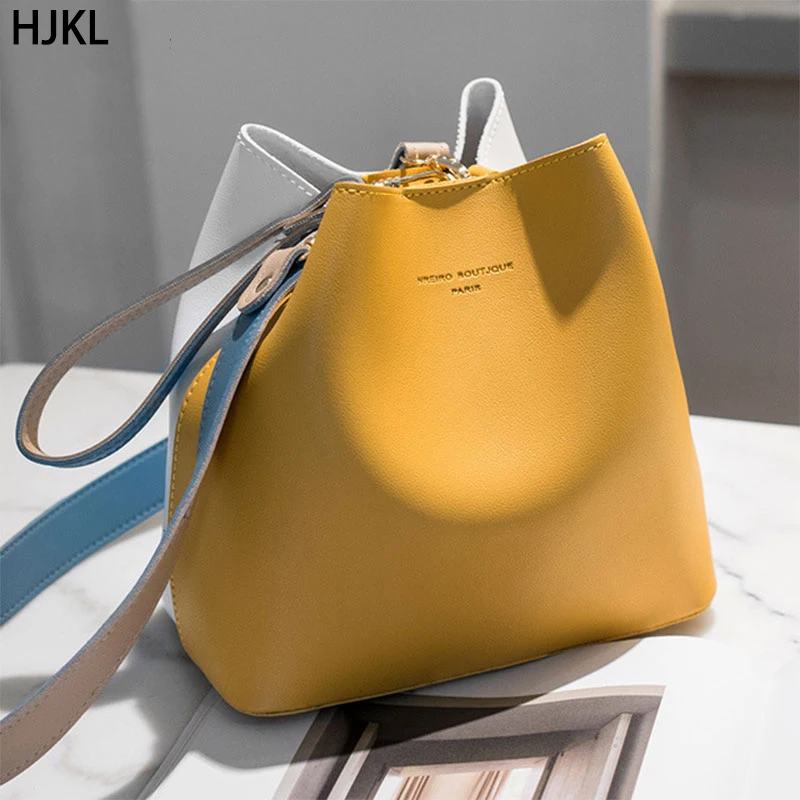 

Women's Shoulder Crossbody Bags Handbags High Quality PU Leather Ladies Luxury Tote Bucket Panelled Hasp Bag For Girls 2020 NEW