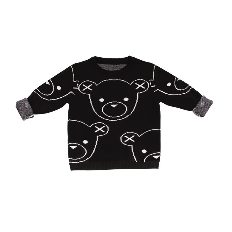 Г. одежда для маленьких девочек милое хлопковое Вязание шерстяное детское черно-белый свитер с медведем кардиган для мальчиков Детское пальто От 1 до 5 лет POP IG