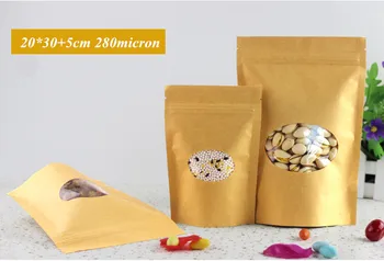 

20x30+5cm Large Kraft Paper Oval Window Ziplock Bag Paper Zip Gift Packaging Bag Wholesale 50pcs