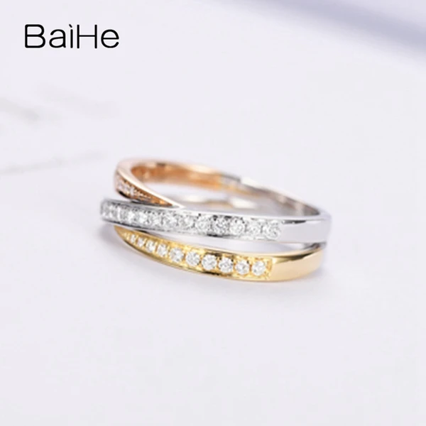 BAIHE Solid 14 K белый и желтый и розовое золото(AU585) 0.36ct круглый H/SI натуральные Алмазы обручальные модный подарок кольцо