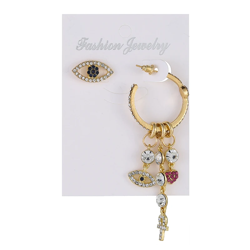 

Korean Women Brides Ladies Temperament Alloy Cross Drill Eye C-Shape Asymmetric Crystal Heart Ear Dangle Drop Earrings Jewelry