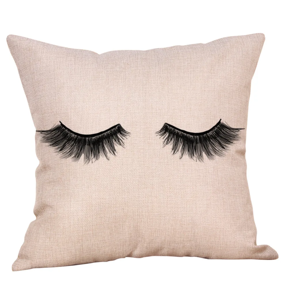 

Creative Eyelash Printing Pillowcases Linen Square 45cm Home Office Cushions Cover Flax Pillow Cases Bar Cafe Decorative