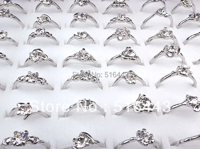 

Hot Sale 100pcs Wholesale Jewelry Lots Cubic Zircon Women Silver P Fashion Rings A-165