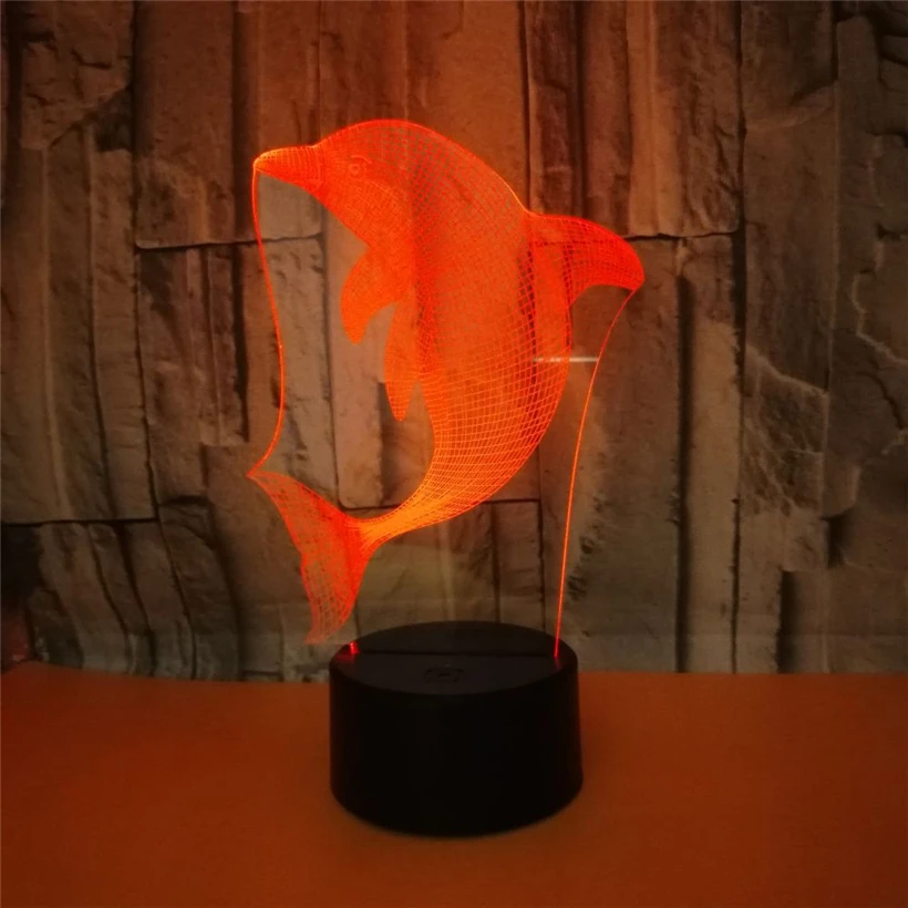 Удивительный милый 3d дельфин светодиодный ночник с иллюзией 7 цветов Сменное