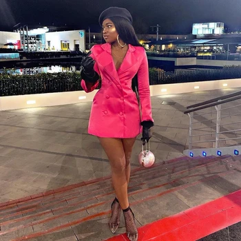 

2019 New Aeeival Hot Pink Long Sleeve Autumn Winter Button V Neck Sexy Women Solid Mini Clubwear Vestidos Celebrity Party Festa