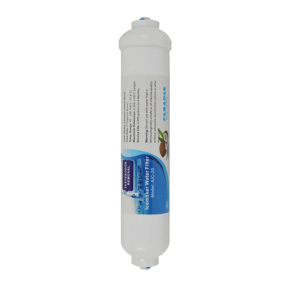

Icemaker Refrigerator Dispenser Drinking Replacement Filter, Inline Coconut Carbon Block Filter, 2" Diameter x 10" L, 1/4" QC