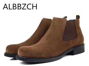 

Fashion England trend mens nubuck leather ankle boots autumn winter shoes men round toe slip on business casual work boots shoes