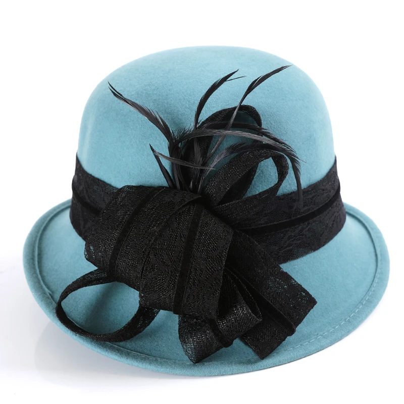 Женская новая шерстяная шляпа элегантная Джокер стильная Шляпа Fedora Женская утолщенная теплая шляпа для отдыха британская шерстяная шапка 6 цветов B-7661 - Цвет: Синий