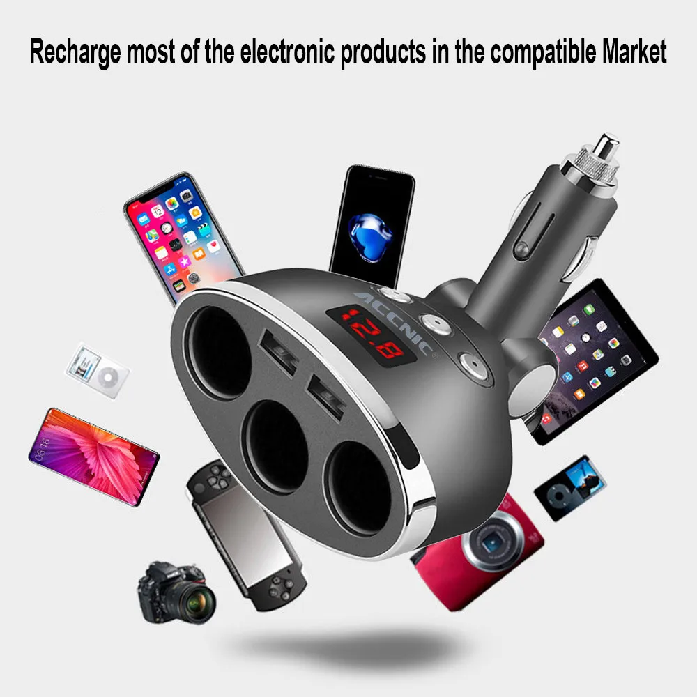 PC+ ABS ACCNIC 3 гнезда 1A/2.4A двойная Автомобильная usb-зарядка светодиодный Дисплей 12 v-24 v автомобиль Зарядное устройство для samsung/HUAWEI/OPPO/Xiaomi