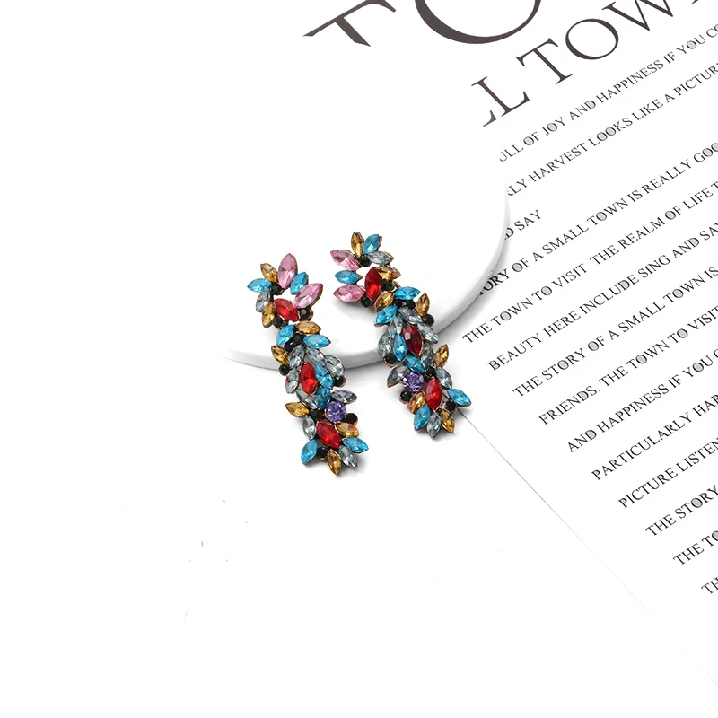 

Crystal Long Earrings Colorful Drop Earrings High Quality Dangle Pendientes Hot Sale Brincos Bijoux For Women Girls