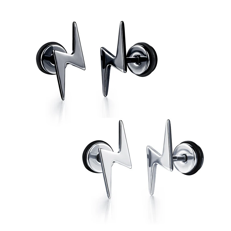 

Newest HOT Male Stainless steel men's titanium steel female models earrings Men silver ear buckle Lightning stud earring gold