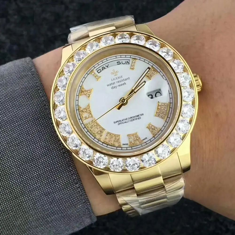 Kopen Hot horloges mannen diamanten gouden horloge mannen merk waterdichte quartz horloge top luxe datum Lichtgevende Handen klok 2019 Mode