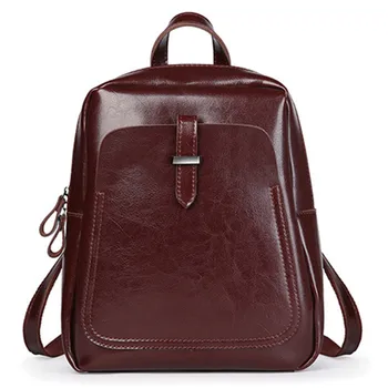 

genuine leather Backpack 100% Oil wax Cow leather mochila brand New winter women school bag free shipping
