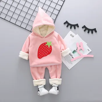 

2019 Winter Baby Girl Clothing Set Strawberry Kids Tracksuit Thick Toddler Girls Outfits 2pcs Kids Winter Suit Children Clothing