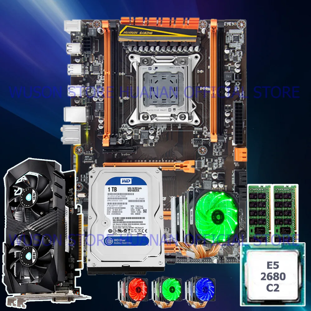 Бренд mobo с M.2 слотом huanan Zhi deluxe X79 материнская плата комплект cpu E5 2680 C2 ram 16G(2*8G) 1 ТБ 3,5 'SATA HDD GTX1050Ti 4G