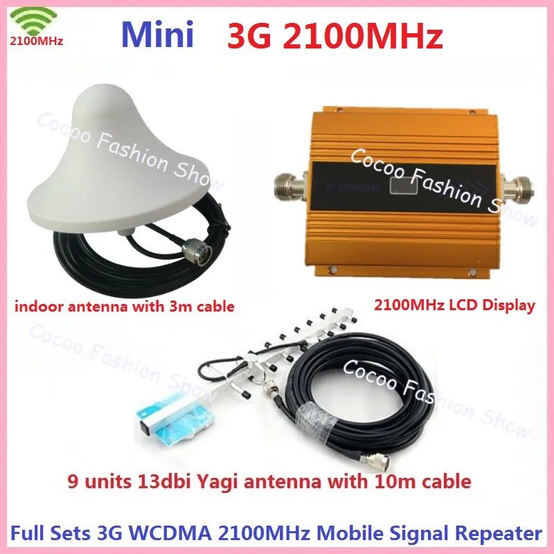 

LCD Gold Mini W-CDMA 2100mhz Mobile Phone Signal Booster UMTS 3G Signal Repeater Amplifier With Yagi Antenna / Ceiling Antenna