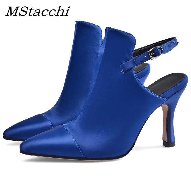 

MStacchi 2019 Women High Heels Shoes Ladies Runway Pointed Toe Silk Summer Boots Woman Sexy Party Buckle Strap Slingback Sandals