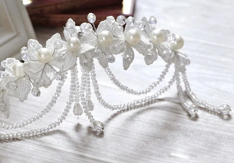 Crystal Diamond Bride Bridal Wedding Hair Head Band Wear Pearl Rhinestone Jewelry Headdress Headband Tiara Coronal Forehead Crown (7)