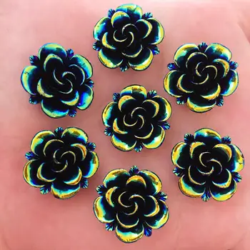

Black 10pcs AB Resin 20mm flower Flat back Stone appliques DIY Wedding scrapbook Accessories crafts SR274
