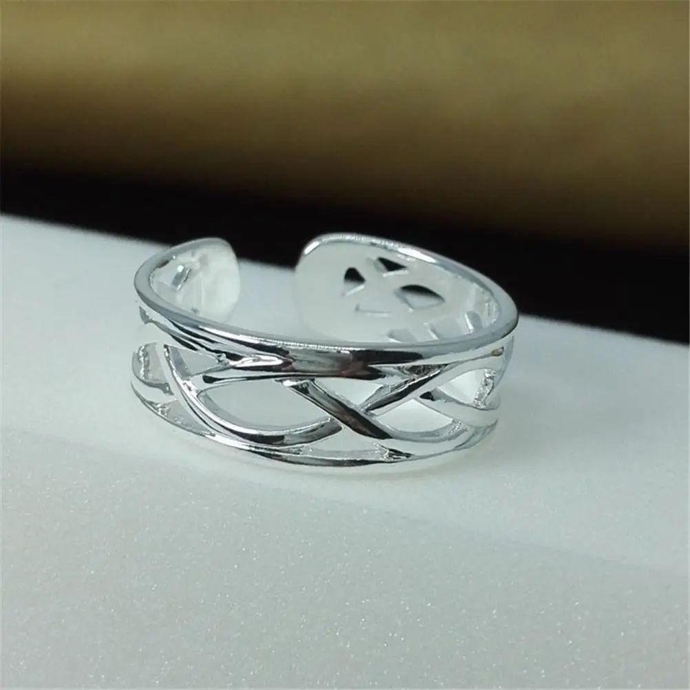 1-2PCS Simple Silver Plated Zinc Alloy Adjustable Size Finger Rings Toe Ring For Women